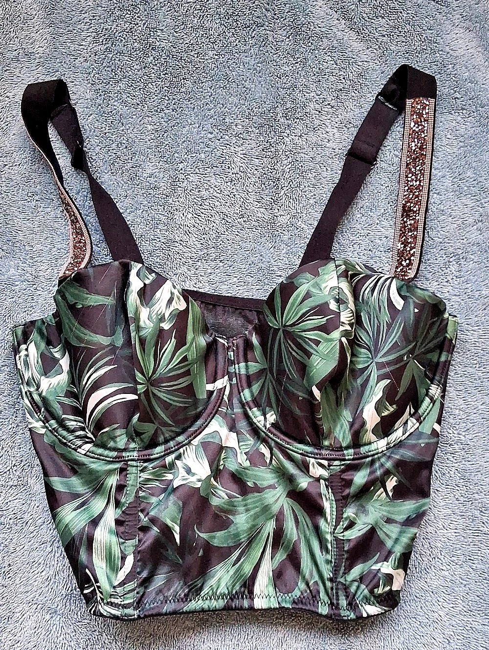 Victoria's Secret Very Sexy Tropical Palm Zip Side Corset Bustier 32DD